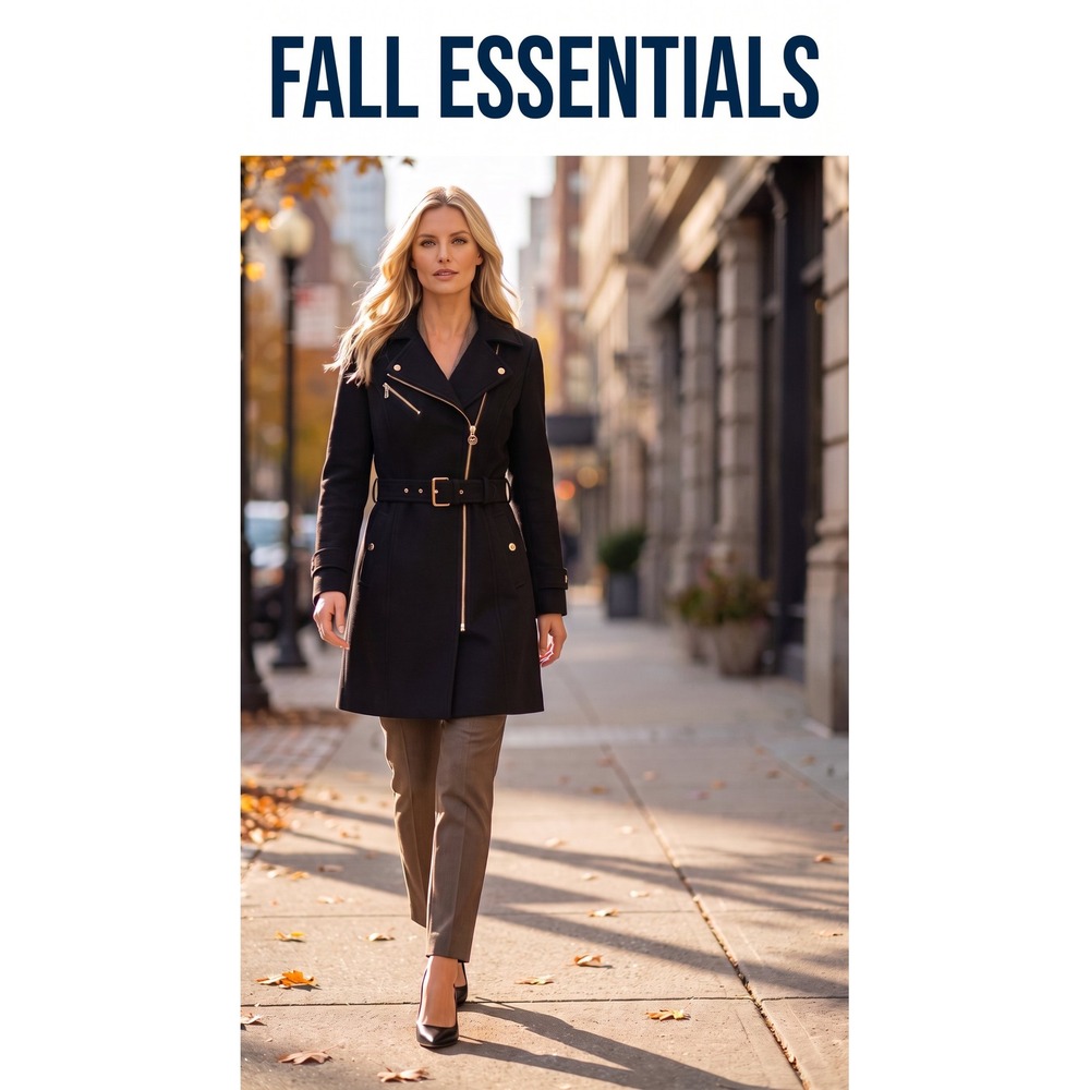 Michael Kors Black Wool Blend Belted Asymmetrical Zip Coat